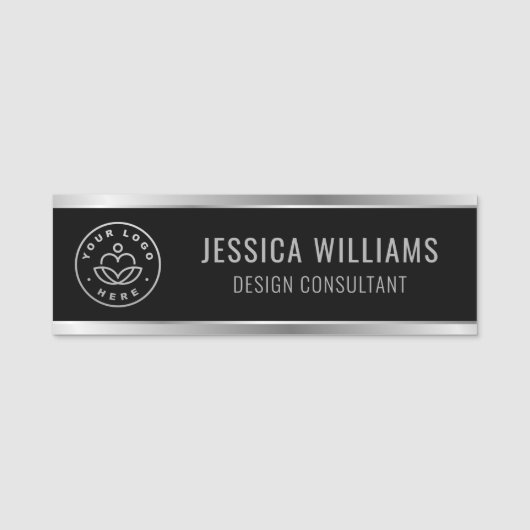 Porte-nom Logo d'entreprise moderne Black Silver (Devant)
