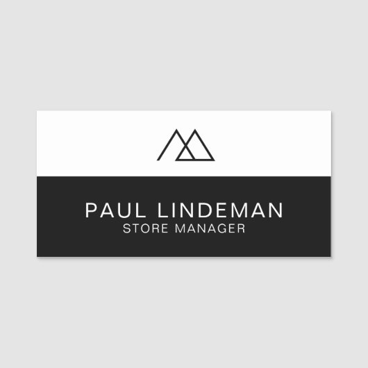 Porte-nom Logo d'entreprise moderne noir et blanc Employé (Devant)