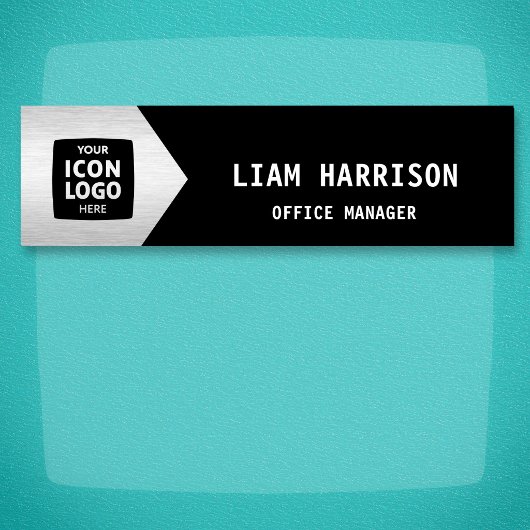 Porte-nom Logo d'entreprise noir argent Chevron classique ID
