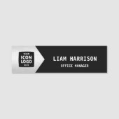 Porte-nom Logo d'entreprise noir argent Chevron classique ID (Devant)