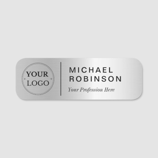 Porte-nom Logo d'entreprise Professionnel Employé Faux Silve (Devant)