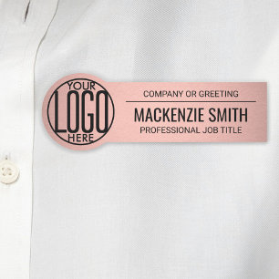 Porte-nom Logo d'entreprise rond ID employé Faux Rose Gold