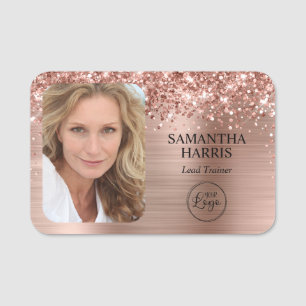 Porte-nom Logo et photo de Glittery Rose Gold