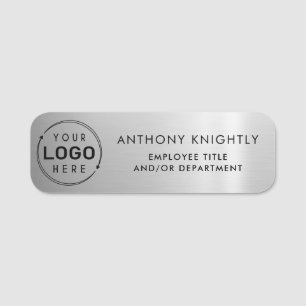 Porte-nom Logo Gris Faux Métallique Argent Plastique
