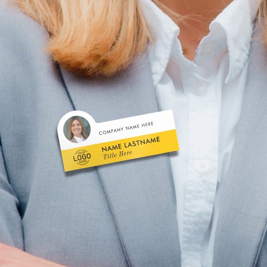 Porte-nom Logo ID photo élégant Simple Jaune Blanc Business