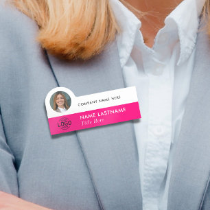 Porte-nom Logo ID photo élégant Simple Magenta Rose Business