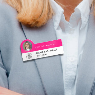 Porte-nom Logo ID photo Modern Pink Business Titre de l'entr