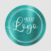 Porte-nom Logo métallique Aqua Turquoise circulaire (Devant)