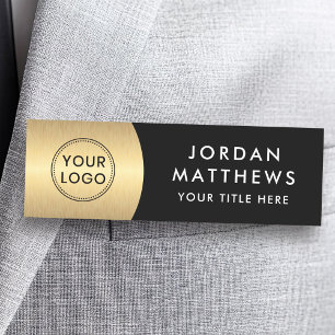 Porte-nom Logo moderne, nom et titre dégradé doré noir