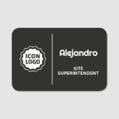Porte-nom Logo Noir Blanc Minimal ID Employé (Devant)
