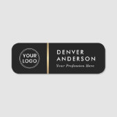 Porte-nom Logo, nom et titre classe noir diviseur doré (Devant)