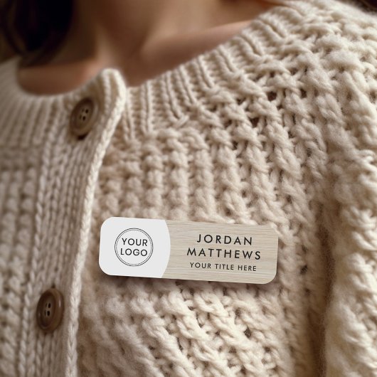 Porte-nom Logo, nom et titre personnalisés en bois clair bla