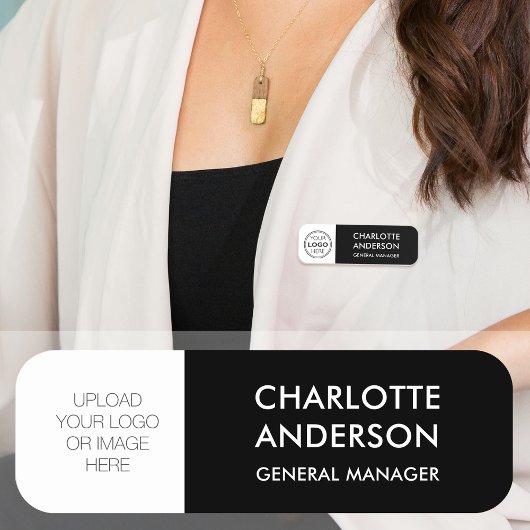 Porte-nom Logo personnalisé de l'employé moderne noir blanc