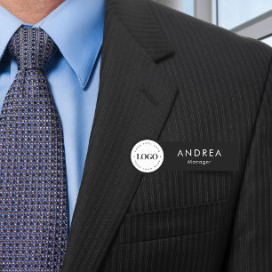 Porte-nom Logo personnalisé en cercle rond noir et blanc cla