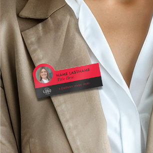 Porte-nom Logo personnalisé ID photo Titre Rouge Noir Employ