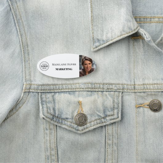 Porte-nom Logo photo de l'employé Blanc simple (En situation)