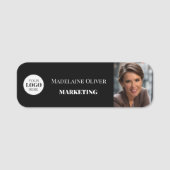 Porte-nom Logo photo de l'employé noir blanc simple (Devant)