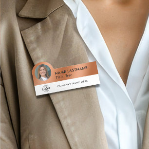 Porte-nom Logo Photo Faux Cuivre Blanc Employé d'entreprise