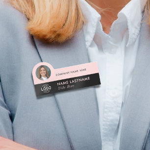 Porte-nom Logo Photo ID Modern Blush Pink Black Business