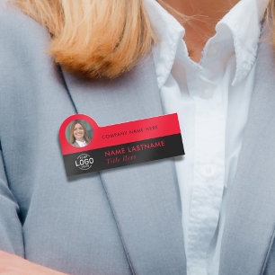 Porte-nom Logo Photo ID Modern Red Black Business Company