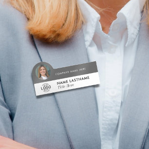 Porte-nom Logo Photo ID Modern Sleek Grey Business Company