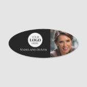 Porte-nom Logo Photo Noir Blanc Simple Oval (Devant)