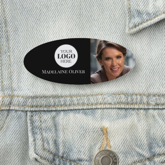 Porte-nom Logo Photo Noir Blanc Simple Oval