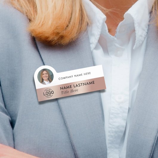 Porte-nom Logo Photo Professionnel Faux Rose Gold Clean Whit