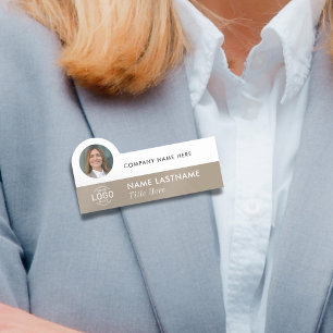 Porte-nom Logo Photo Style Simple Beige White Business