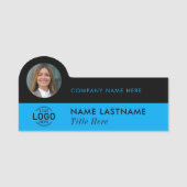 Porte-nom Logo Photo Stylish Sky Blue Black Business (Devant)