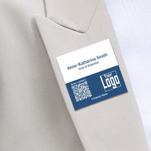 Porte-nom Logo QR-Code Société Expertise Bleu Blanc
