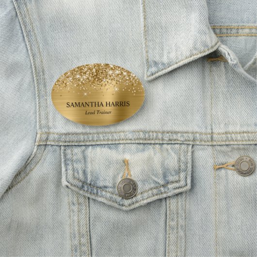 Porte-nom Logo Rectangle Glittery Gold Foil (En situation)