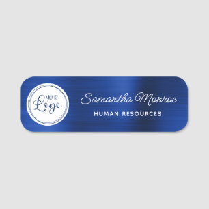 Porte-nom Logo sur White Circle Royal Navy Blue Foil