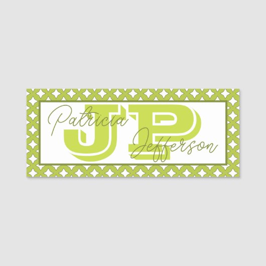 Porte-nom Lumière Unique Vert Acide Maille Chic Monogramme (Devant)