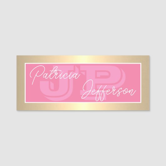 Porte-nom Luxe Flamant Rose Or Monogram Entreprise (Devant)