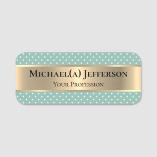 Porte-nom Luxe Or Et Moderne Lichen Point Polka Bleu Clair