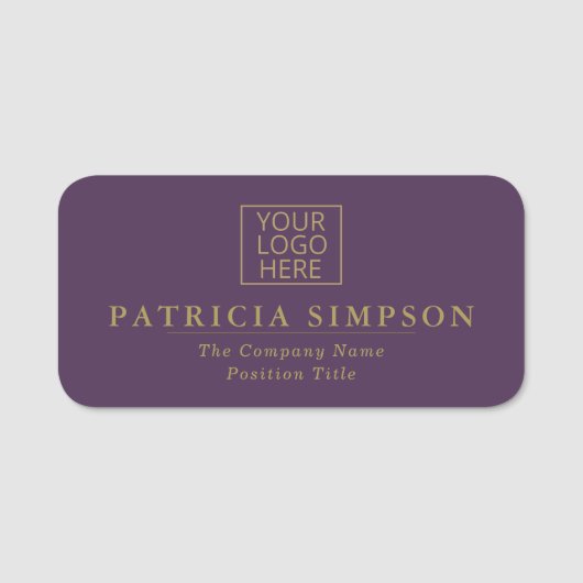 Porte-nom Luxe Violet foncé violet et doré : Logo élégant (Devant)