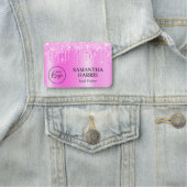 Porte-nom Magenta Pink Glitter Drips Shimmer (En situation)