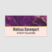 Porte-nom Marbre Abstrait Moderne Violet et Or (Devant)