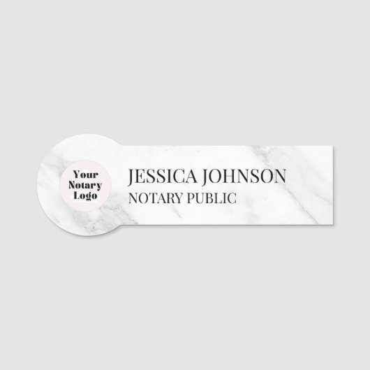 Porte-nom Marbre blanc et gris Logo Notaire personnalisé (Devant)