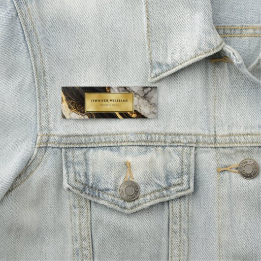 Porte-nom Marbre moderne noir blanc et or (En situation)