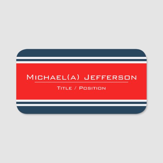 Porte-nom Marine blanche rayée unique Bleu et Rouge clair mo (Devant)