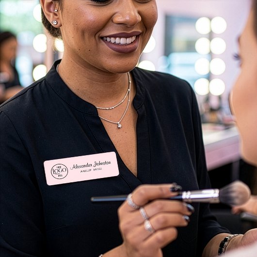 Porte-nom Marque Employé Rose Pâle Avec Logo