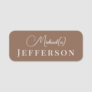Porte-nom Marron Brun Clair Moderne Script Blanc