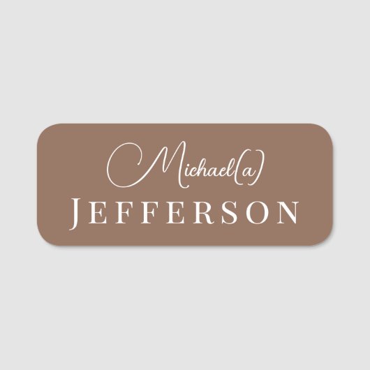 Porte-nom Marron Brun Clair Moderne Script Blanc (Devant)