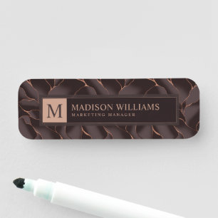Porte-nom Marron Chocolat & Or Rose Motif Vague Abstrait