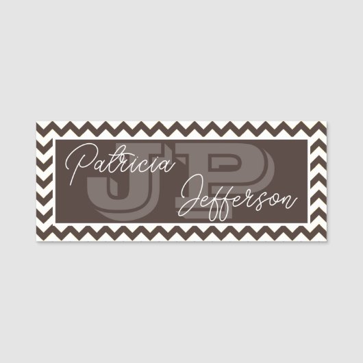 Porte-nom Marron Moka Mode Chevron Monogramme Unique (Devant)