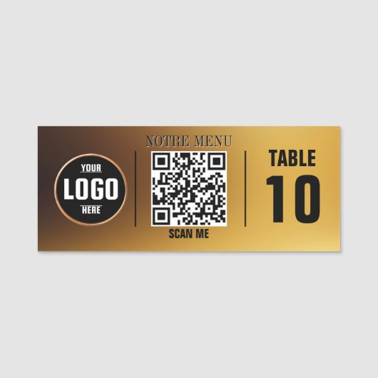 Porte-nom Menus de code QR - Plaque gravée personnalisée | D (Devant)