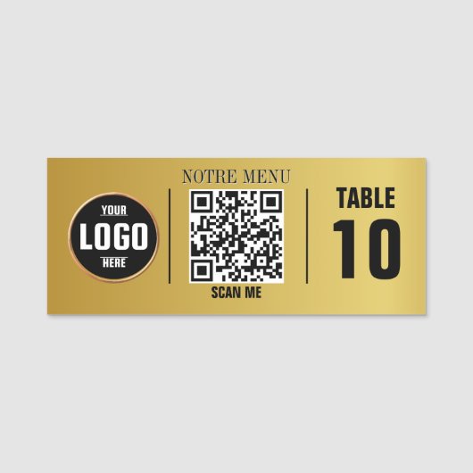 Porte-nom Menus de code QR - Plaque gravée personnalisée | D (Devant)