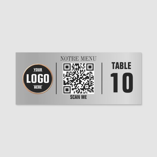 Porte-nom Menus de code QR - Plaque gravée personnalisée | D (Devant)